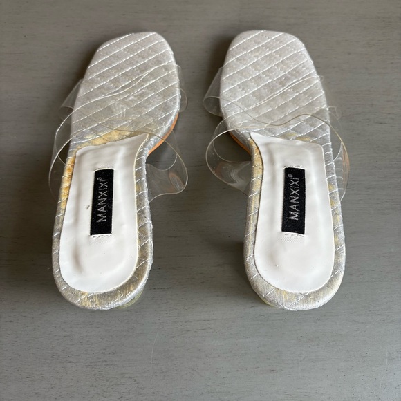 Manxixi Criss- Cross Transparent Clear Block Heel Slip On Shoe Women EU 39 US 8 - Picture 9 of 13